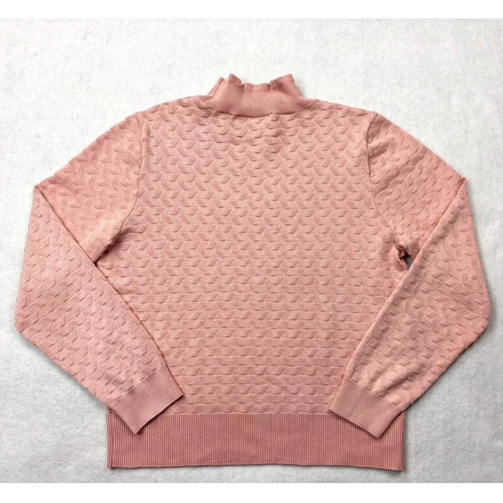 Retrology Pink Textured Knit Mock Neck Ruffle‎ Sweater Large Long Sleeve Top